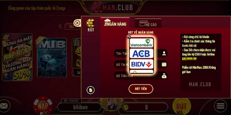 Quy trình rút tiền nhanh chóng tại cổng game Man Club